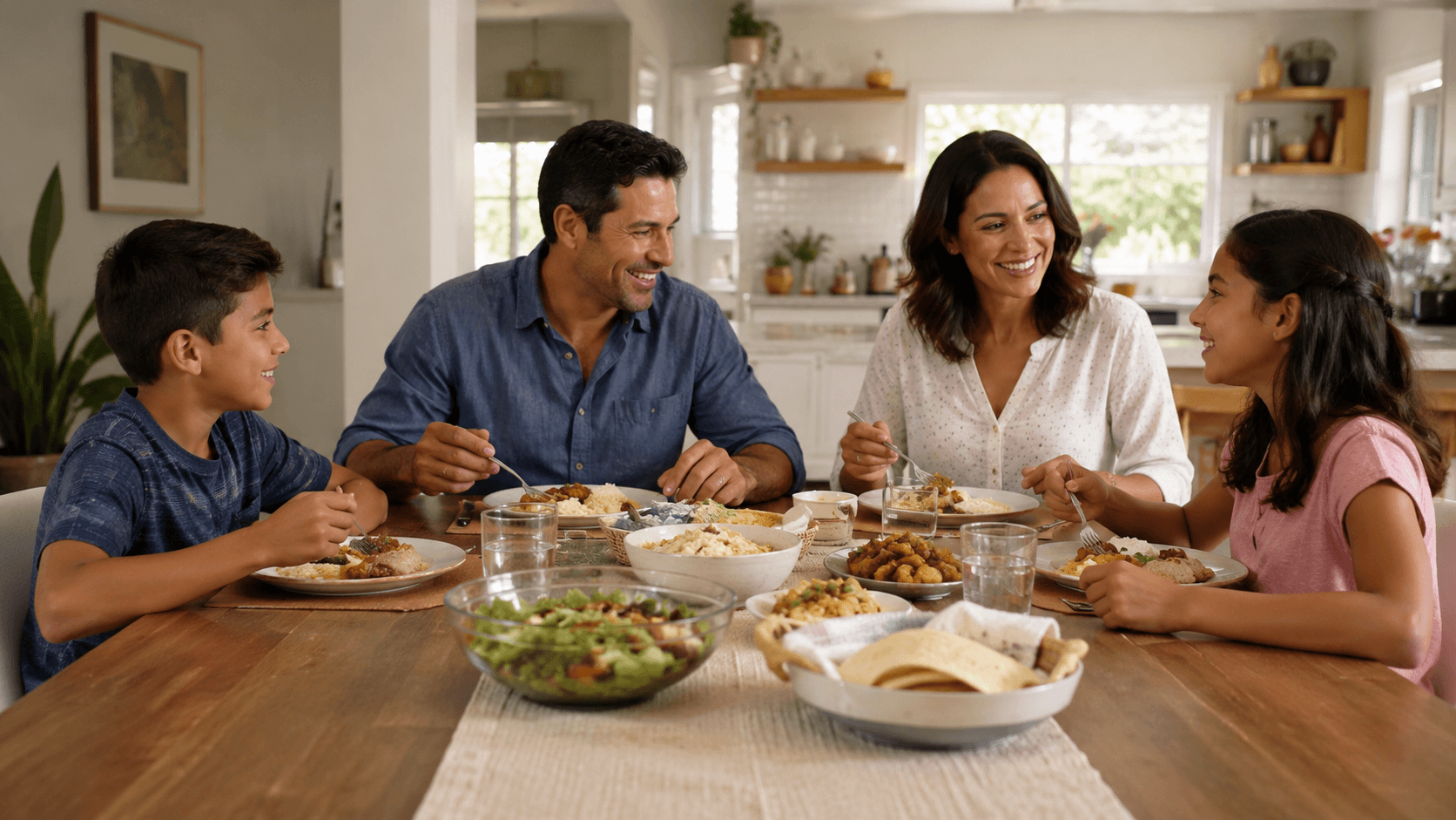 Family sharing a meal at home